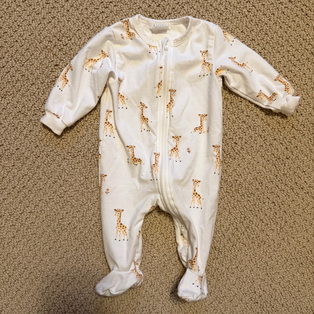 Petite Lem “Firsts” Giraffe Print Newborn Footie Pajamas